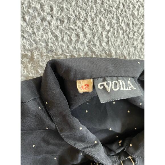 Voila Button Up Top 12 Large Bow Asymmetric Polka Dot Long Sleeve Retro Blouse - Picture 7 of 16